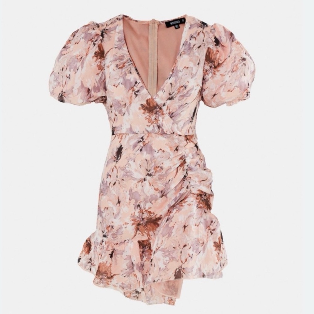 NWOT Missguided Women’s Floral Pattern Puff Sleeve Grill Frill Mini Dress Size 8 - Picture 3 of 11